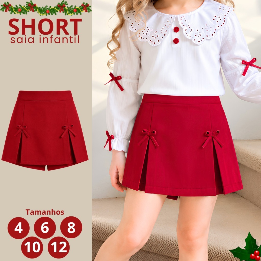 Short Saia Infantil com Laços Alfaiataria Premium Confortável e Charmoso