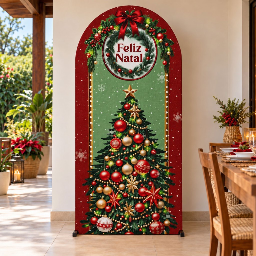 Painel Romano Natal 2x1m Decoração Festa Natalina Capa Painel Sublimado Em Tecido Com Elástico · foto 2