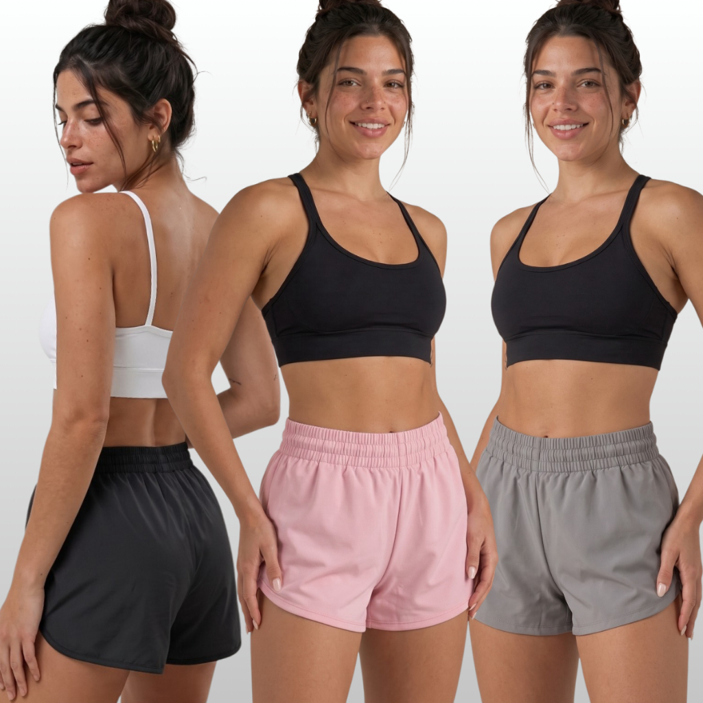 Kit 3 Short Feminino Tactel com Elastano Treino Fitness Confortável Dia Dia Casa Caminhada Treino