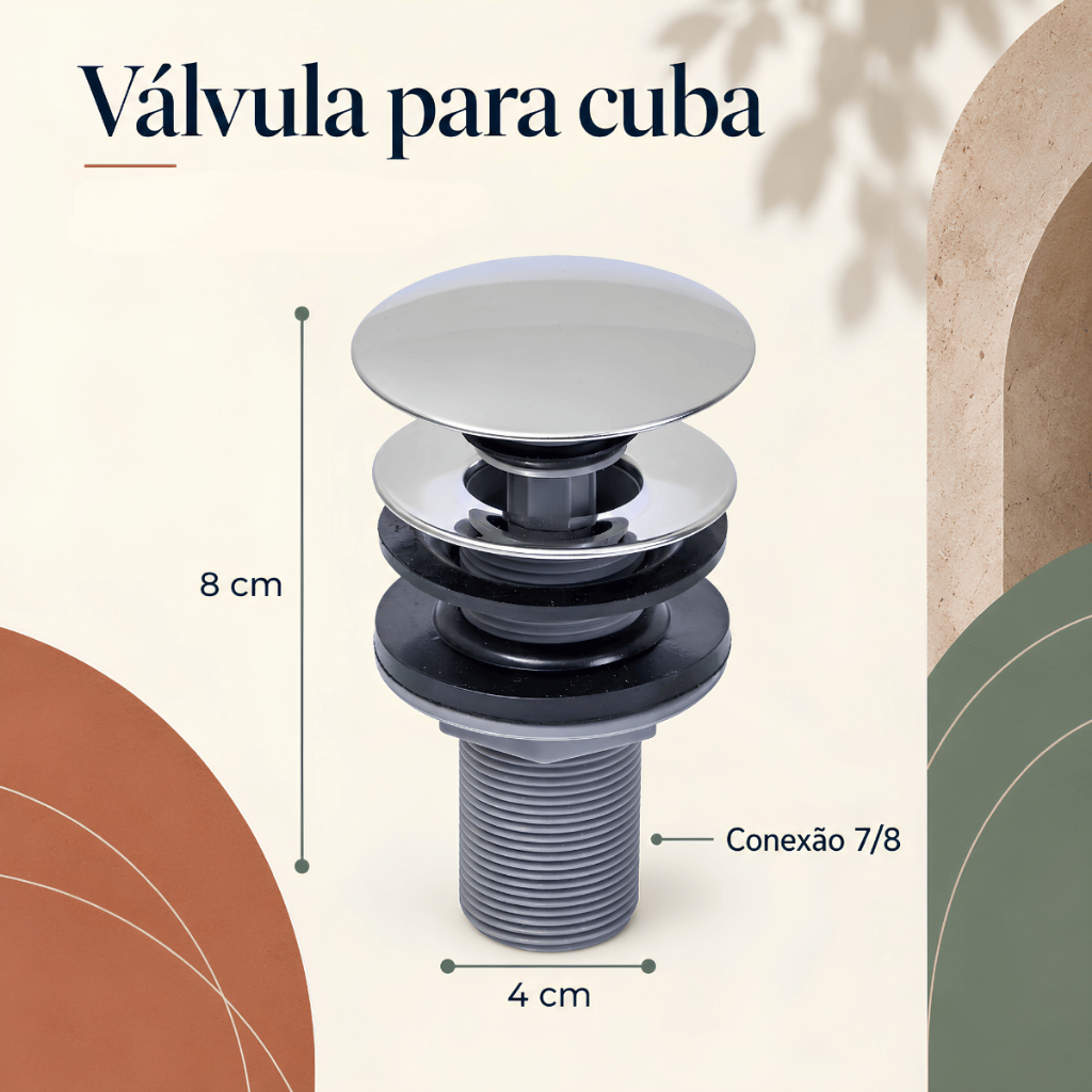 Válvula Click Para Pia Banheiro Cuba De Vidro 7/8 Corpo Abs Tampa De Metal Sistema Abre Fecha Dourado Preto Inox · foto 2