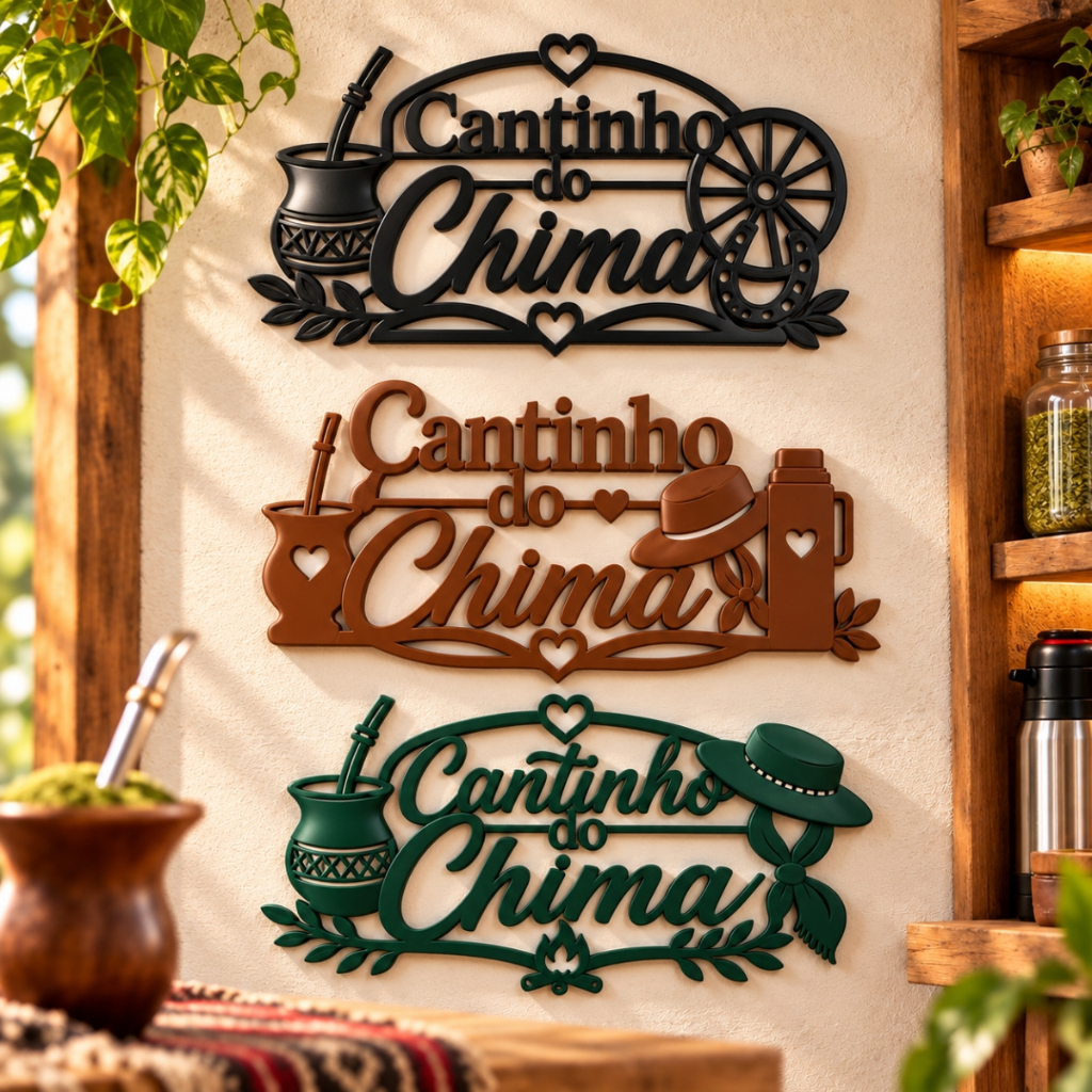 Placa Decorativa Cantinho Do Chimarrão Impressão 3D Preto Cantinho do Chima