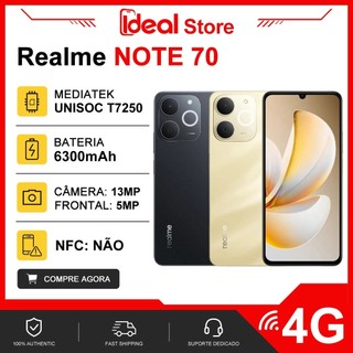 Realme Note 70 4G Processador Unisoc T7250, Versão Global, 128GB - 256GB + 4 - 8GB RAM, Versão Global