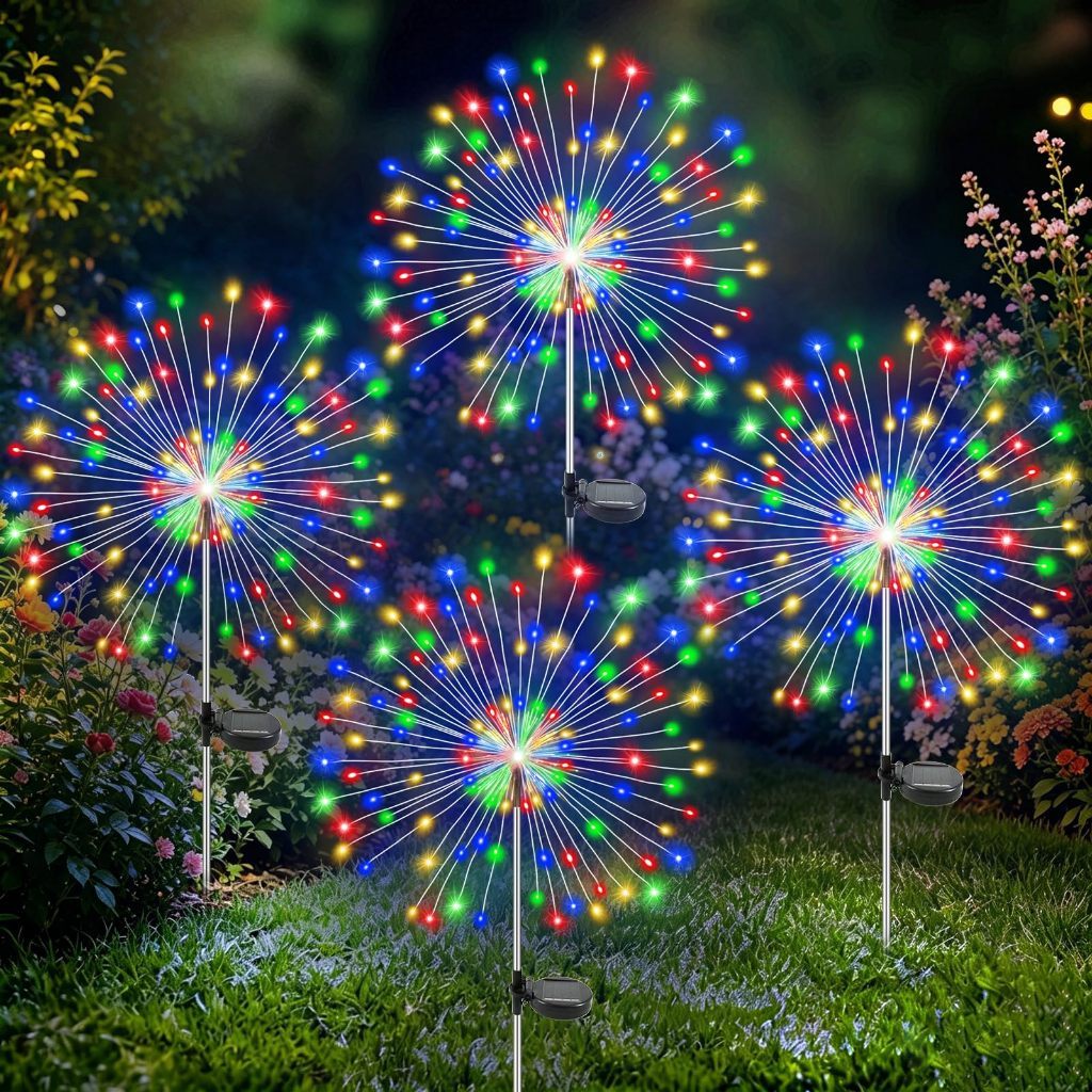 Kit 4 Fogos De Artifício Solar de Led Luzes Solares De Jardim Lâmpadas De Fogos De Artifício LED