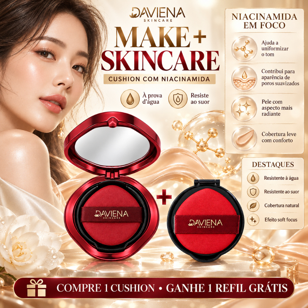 DAVIENA Base Cushion Smart Fit 24gBase Líquida Matte, Cobertura Natural com Puff de Maquiagem BB&CC Cream，Longa Duração