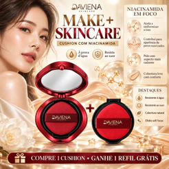 DAVIENA Base Cushion Smart Fit 24gBase Líquida Matte, Cobertura Natural com Puff de Maquiagem BB&CC Cream,Longa Duração