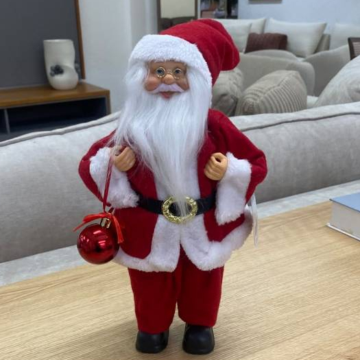 Papai Noel em Pé Vermelho Grillo com Bolinha Decorativa de Natal 30cm Enfeites Natalinos de Luxo