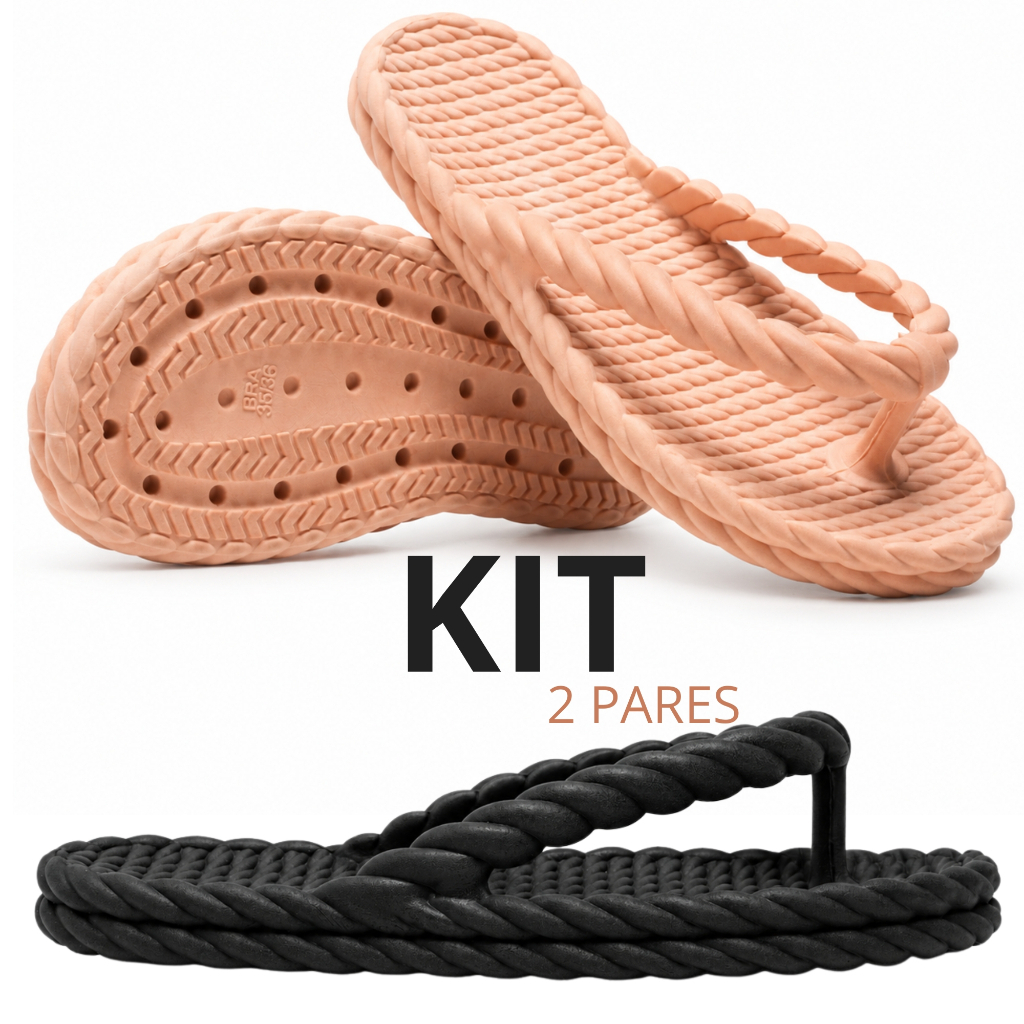 Combo Chinelo Feminino Trançado Flexível Verão Confortável Antiderrapante