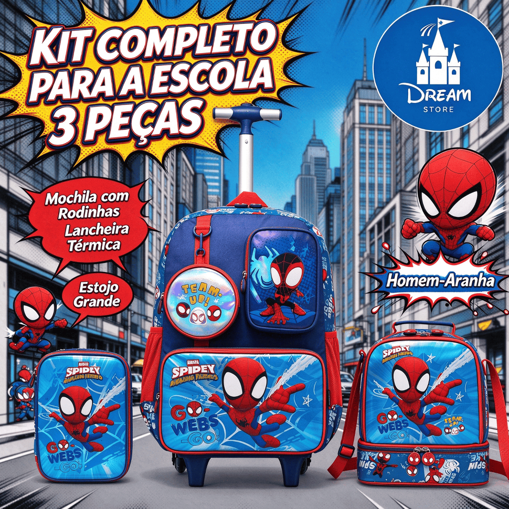Imagem Kit Spidey Mochila Rodinha Lancheira Estojo Escolar Infantil Masculino Marvel