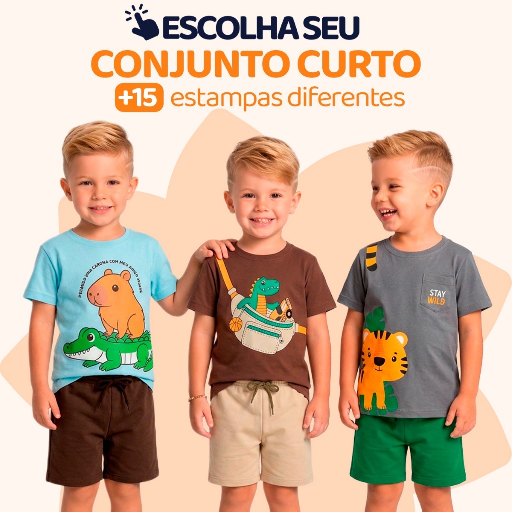 Conjunto Bebê Masculino Menino Infantil Verão Manga Curta Tamanho 1 ao 8 - Roupa para Bebê Masculino - L22