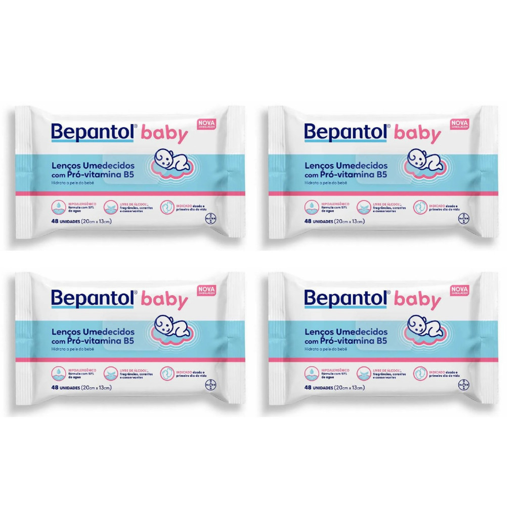 Kit 4ptes Lenços Umedecidos Bepantol 48un cada - Total 192un. EQ.1