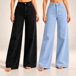 Calça Jeans Wide Leg Feminina Pantalona Cintura Alta 100% Algodão Premium Não Encolhe Perna Larga Blogueira