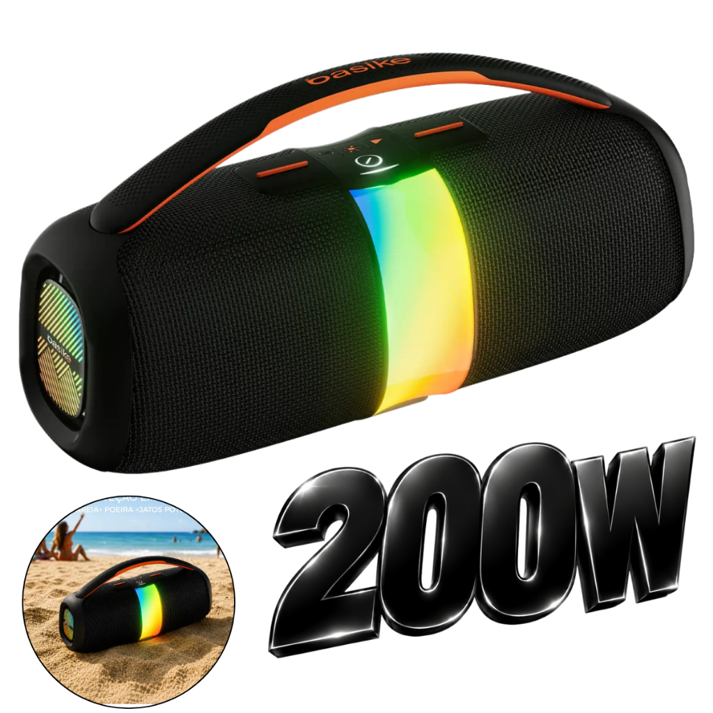 Caixa De Som Bluetooth 200w Alta Potencia Graves Bass Boost Subwolfer Com Leds RGB E Funçao TWS