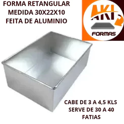 FORMA RETANGULAR 30X22X10 DE ALUM ALTA TEMPERATURA PARA BOLO 1 PEÇA numero [3] (( CAIXA 3 ))