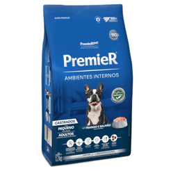 Ração Premier Ambientes Internos Cães Adultos Castrados Raças Pequenas Frango e Salmão 12Kg