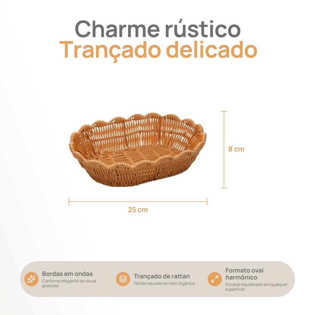 Cesta Organizadora de Rattan Natural Terraço Lyor 25cm Cesto Fibra Rústico Decoração Cozinha Sala Lavanderia Pães Frutas · foto 2