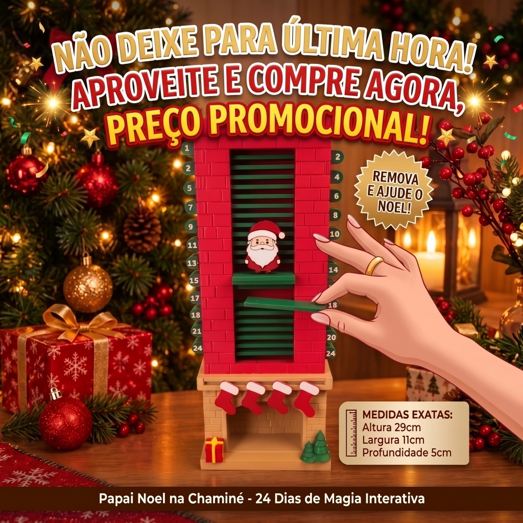 Calendario Do Advento Natal Contagem Regressiva Papai Noel Na Chaminé Enfeite Decoração Lareira Interativo