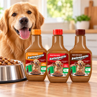Kit Molho para Ração de Cachorro Cremoso 250g Salsapetti Carne Frango Churrasco Sachê para Cachorro Opção com Biscoito