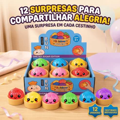 Caixa 12 Squishy Dumpling Com Glitter Cestinhos Individuais Squishy Paozinho Surpresa Antiestresse