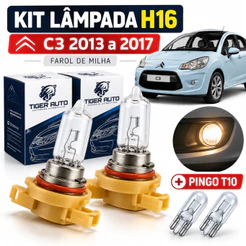 Par Lampada H16 12v farol de milha + par brinde lanterna C3 2013 até 2017