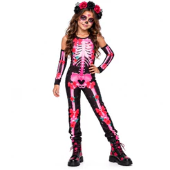 Fantasia de Esqueleto Candy Skull Rosa Infantil