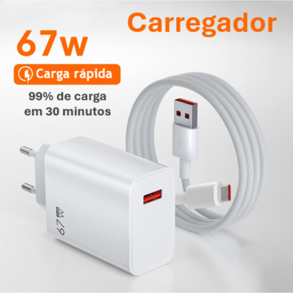 Carregador Para Celular Fonte Usb Ultra Rápido 67w Usb C Turbo