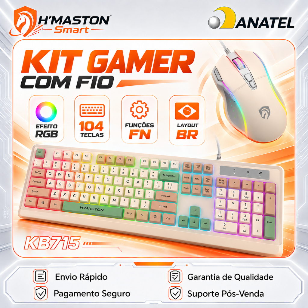 H'MASTON KB715 Teclado e Mouse Com Fio Teclado Mecânico 100% Teclado Computador Teclado Gamer Teclado Usb