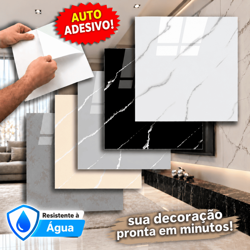 KIT COM 10 PLACAS MARMORE ADESIVAS ALTO BRILHO PAREDE E PISO