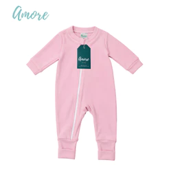 Roupa de Bebê Macacão Amore Vira Pé Rosa com Zíper Menina 100% Algodão