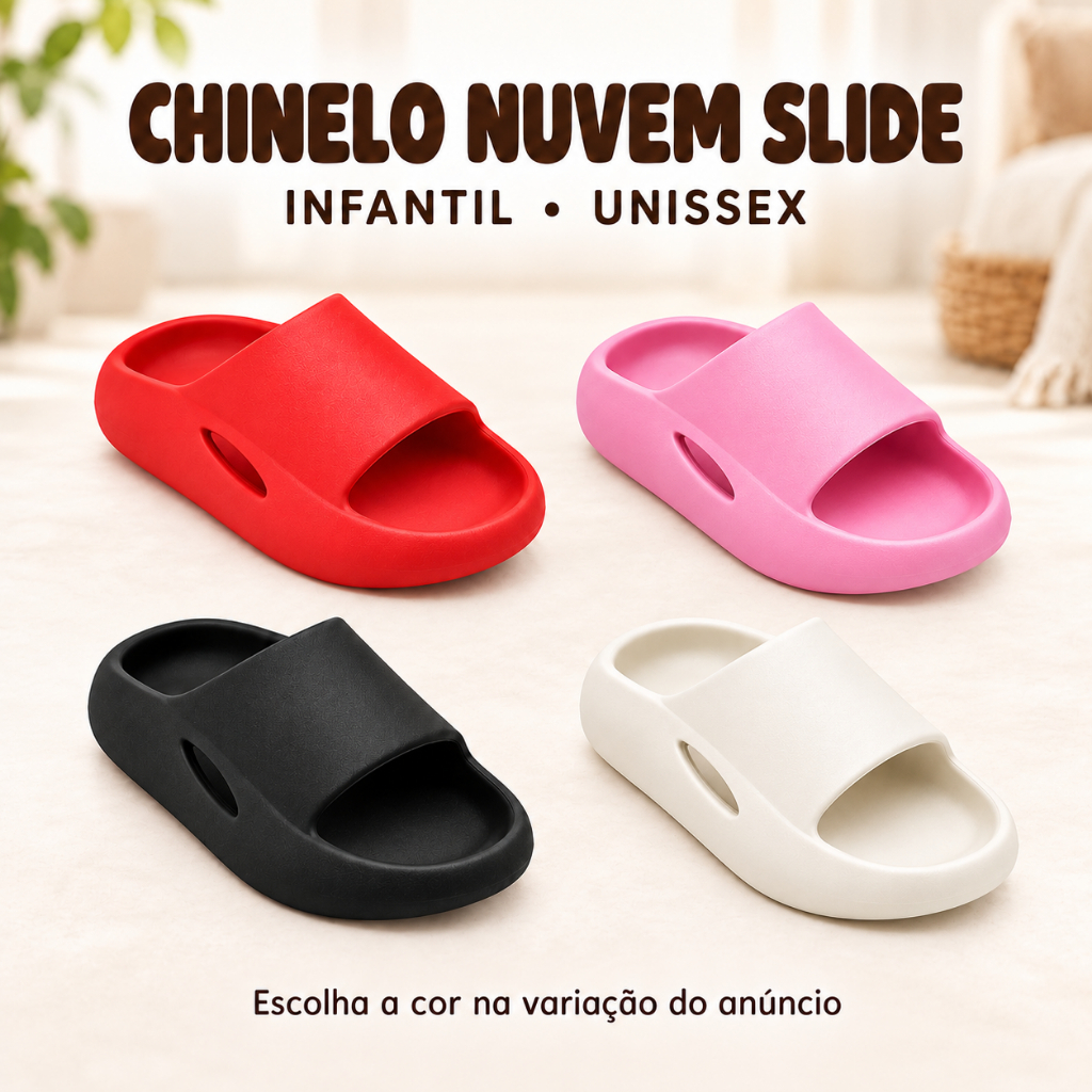 Chinelo Infantil Nuvem Slide Unissex Leve Macio Confortável Antiderrapante para Meninos e Meninas