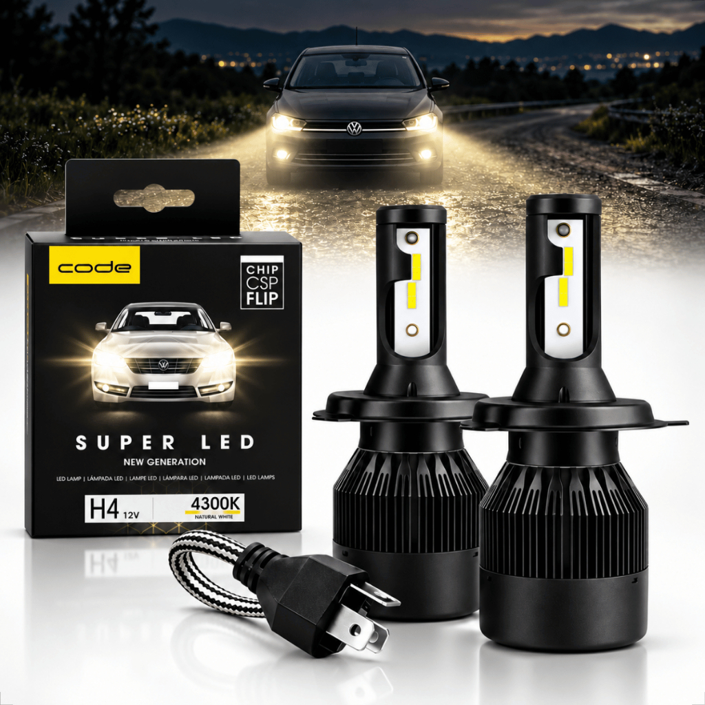 Kit Par Lâmpada Ultra Led Tech One 4300k Super Led Code 12v H1 H3 H4 H7 H8 H9 H11 H16 H27 HB3 HB4