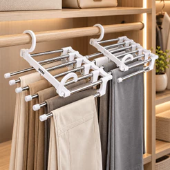 Kit 3 Cabide Dobrável Em Inox Organizador Retráteis 5 Calças