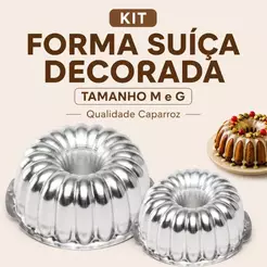 Kit 2 Formas Suiça Decorada N° 2 M e G 18cm e 22cm Caparroz Aluminio Bolo Pudim Sobremesa