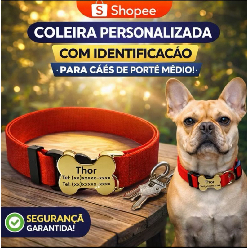 Coleira Para Cachorro Personalizada no Fecho - Não Incomoda - P/M/G Identificação Nome e Telefone em Oferta na Shopee