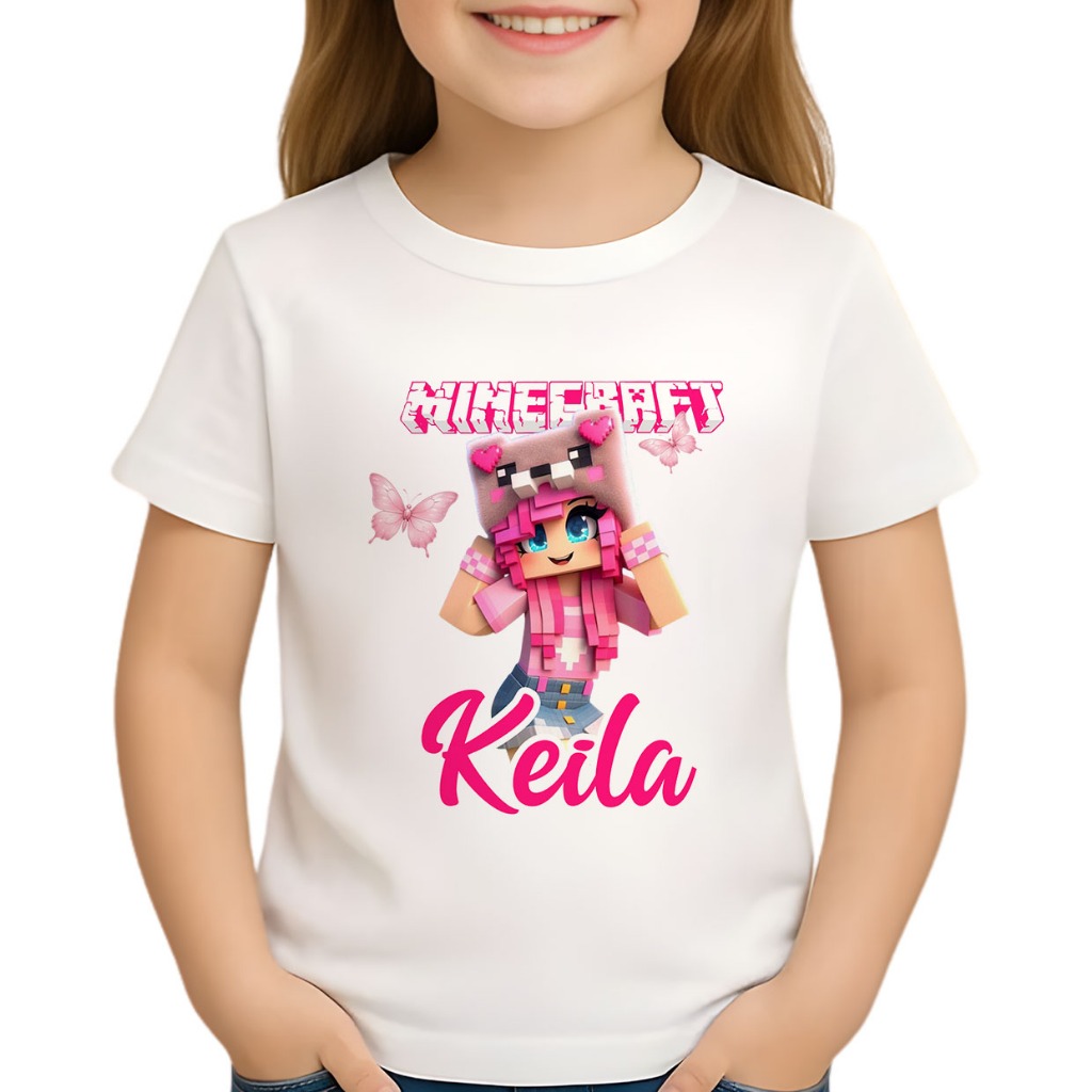 Camiseta MineCraft rosa Personalizada com nome - Camiseta do Mine menina com nome (LEIA A DESCRIÇÃO )