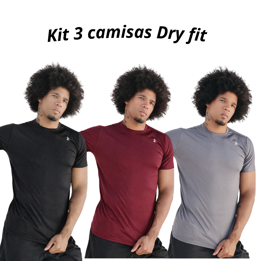 KIT 3 Camisas Dry Fit Masculino Academia Tecido Leve Musculação e Treino Caminhada