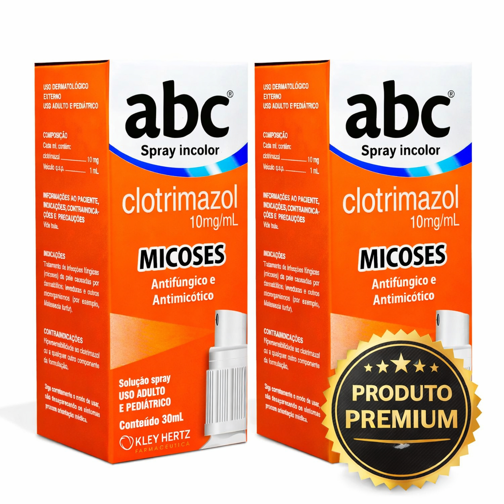 Kit 2x ABC Clotrimazol 10mg/mL Spray 30mL Antimicótico para Micose na Pele Frieira Virilha