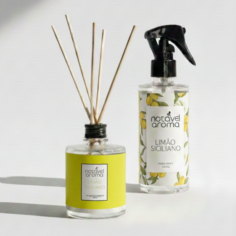 Kit Difusor Varetas Home Spray Limão Siciliano Presente Completo Notável Aroma