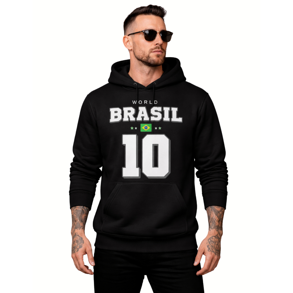 Moletom Canguru Masculino Brasil 10 Copa do Mundo