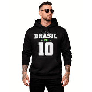 Moletom Canguru Masculino Brasil 10 Copa do Mundo