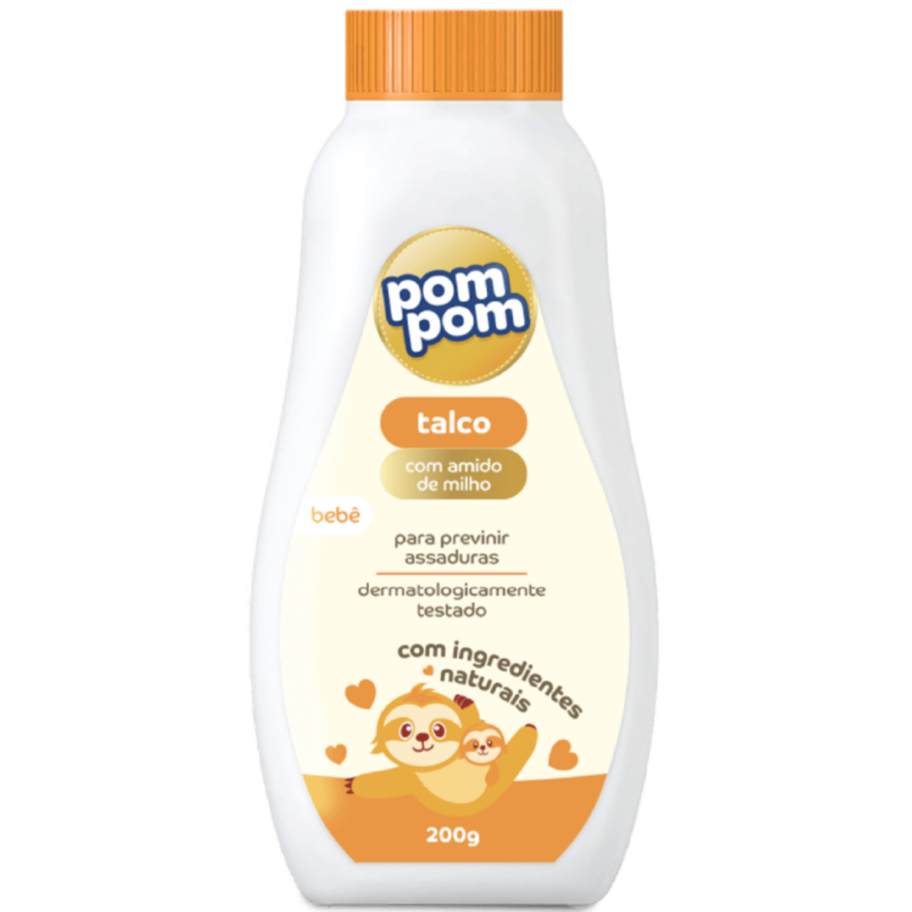 Talco Infantil Pom Pom 200g - Proteção e Maciez com Amido de Milho