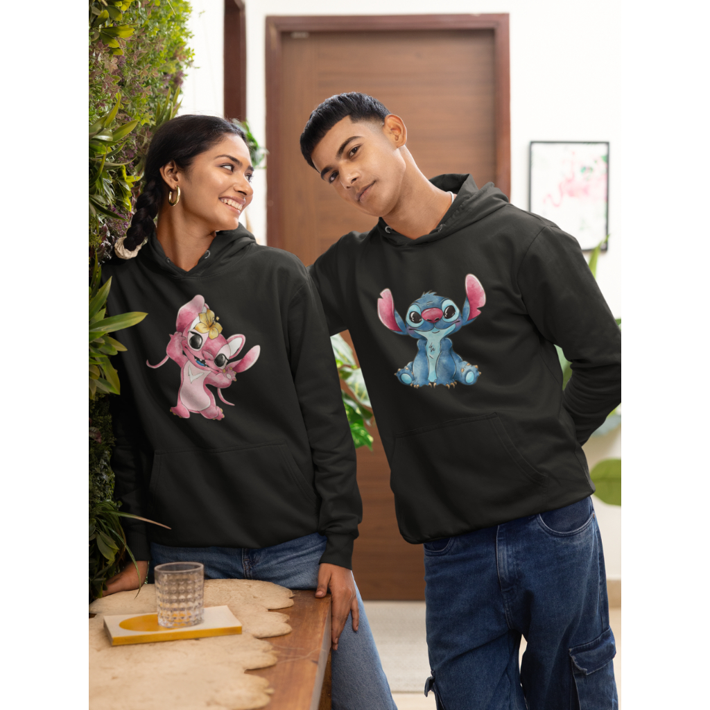 Moletom Blusa de Frio Casal Moletons 100% Algodão Capuz e Bolso Personagens Stitch e Angel PEÇAS AVULSAS Unissex