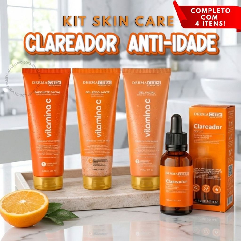 Kit Skin Care Clareador Vitamina C Anti-Idade Dermachem Completo 4 Itens em Oferta na Shopee
