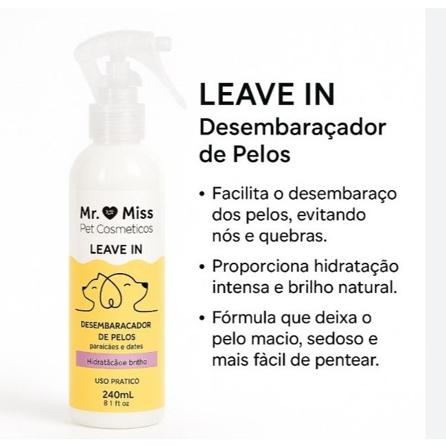 Leave In Desembaraçador De Pelos Mr & Miss Pet Hidratação E Brilho 240ml USO VETERIANARIO