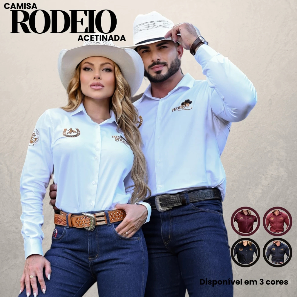 Kit Casal Camisa Social Acetinada Rodeio - Country Pecuária