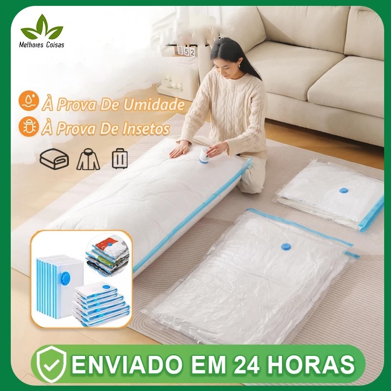 Saco A Vácuo 50X70 Grande Organizador Edredom Mala Roupa De Cama + Bomba