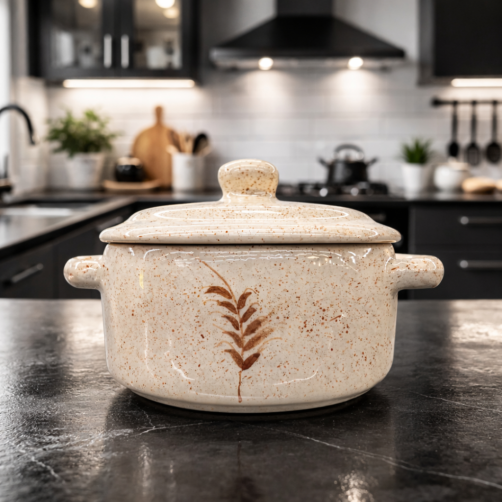 Caçarola Cerâmica Rústica com Tampa | Mini Panela Decorativa | Pote Multiuso para Cozinha | Estilo Artesanal Bege