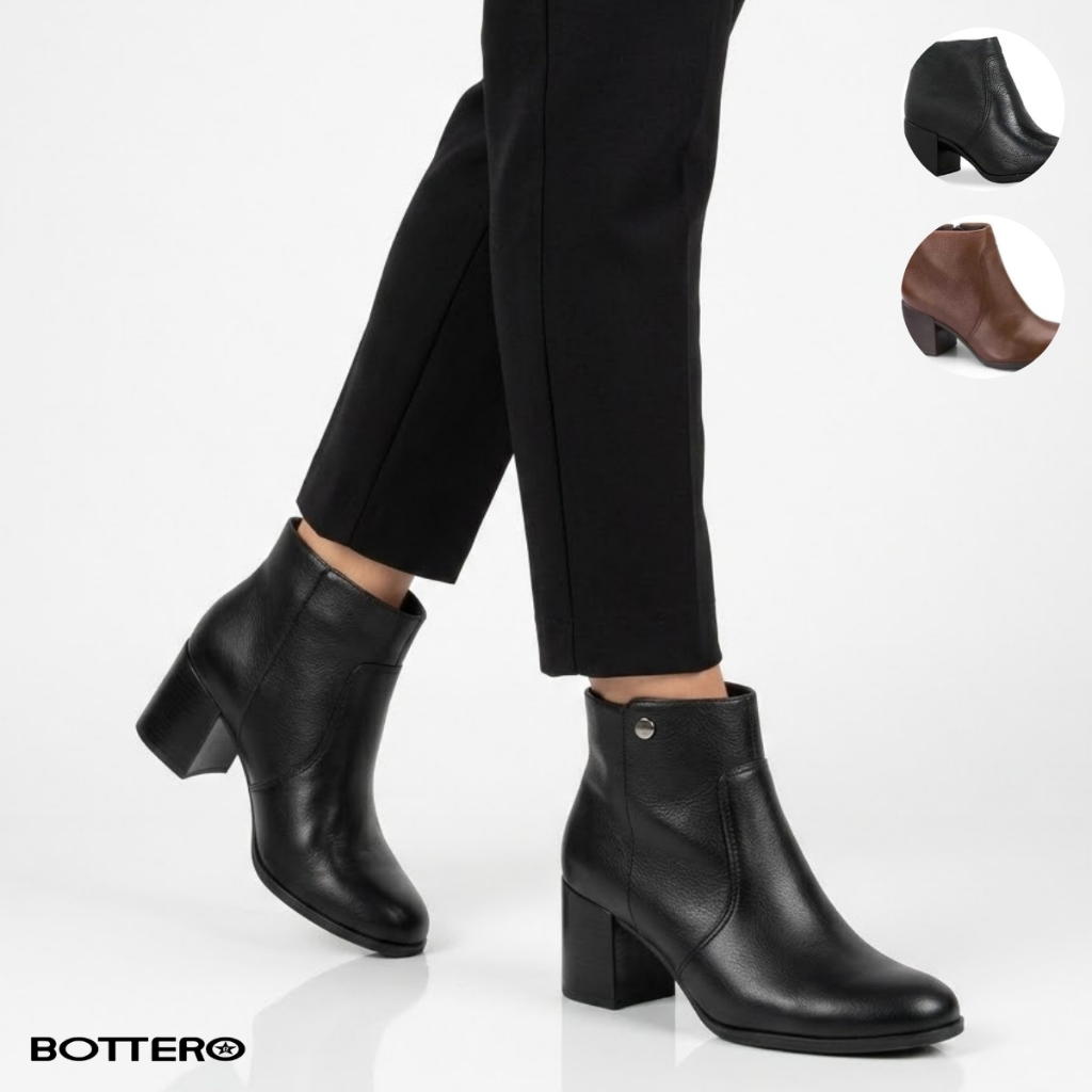 Bota Feminina Bottero Couro Legítimo Cano Curto Salto Bloco Médio Casual Elegante Conforto 346901