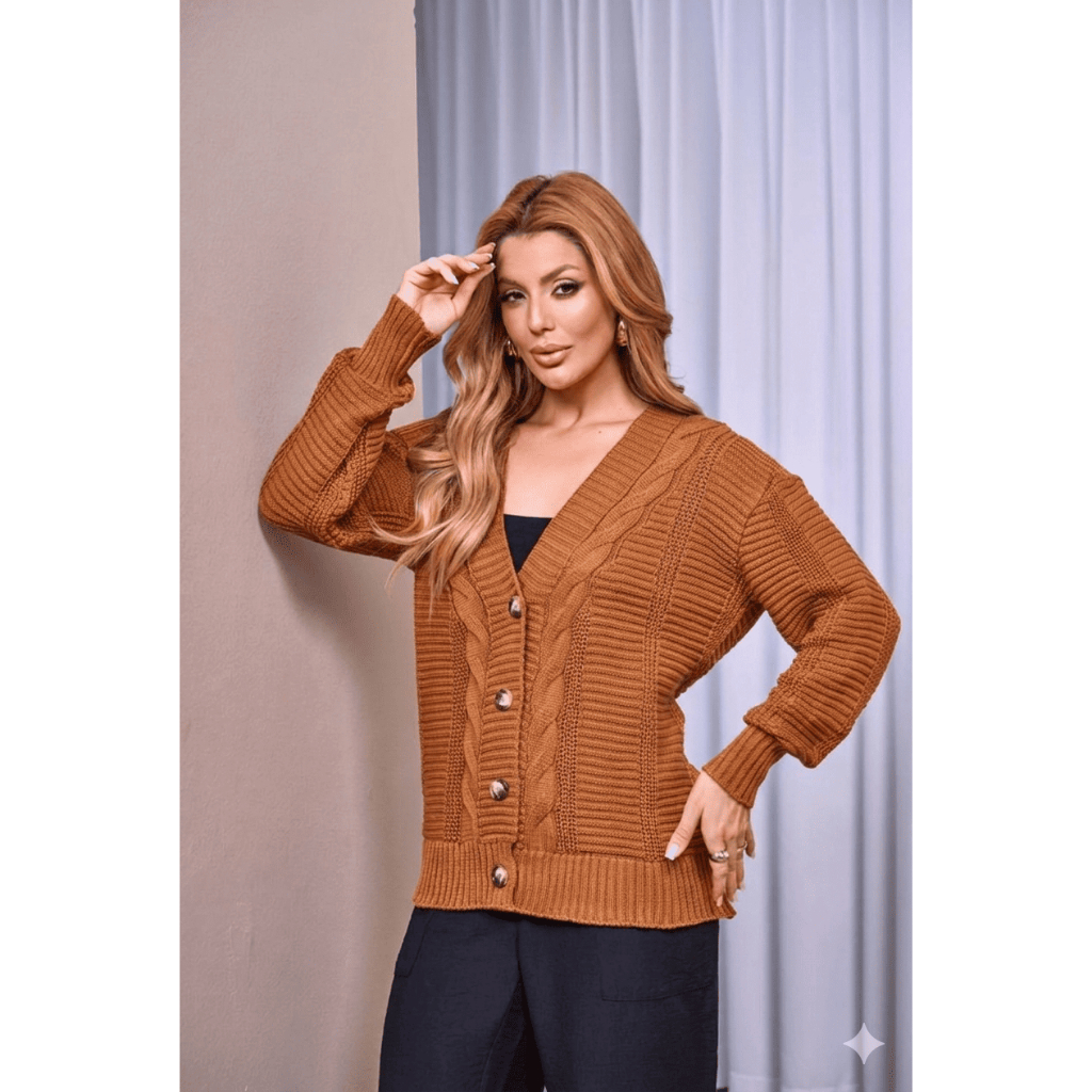 Casaco Detalhe em Trança Botões Tricot Inverno