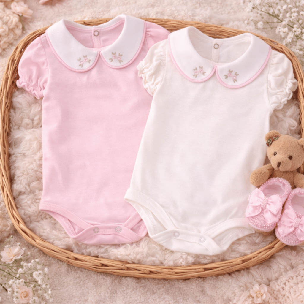 Kit 2 Bodys Menina Verão Manga Curta so RN ao G 100% Algodão
