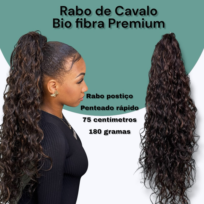 Rabo de Cavalo postiço Cacheado 3 de Bio fibra premium - Penteado fácil 75cm 180 gramas